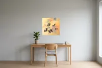 Abstract Schilderij Geel 16 “Danse Celeste”, origineel schilderij in olieverf door Régine Gardan, 60 × 60 cm, geel schilderij opgehangen in een kantoor