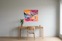 Tableau Abstrait Multicolore 237 “Créativité”, peinture originale à l'huile par Régine Gardan, 80 × 65 cm, tableau multicolore accroché dans un bureau
