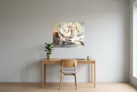 Tableau Abstrait Noir 194 “Création”, peinture originale à l'huile par Régine Gardan, 80 × 65 cm, tableau noir accroché dans un bureau