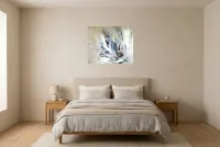 Tableau Abstrait Noir 200 “Liberté”, peinture originale à l'huile par Régine Gardan, 73 × 60 cm, tableau noir accroché dans une chambre