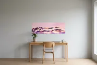 Tableau Abstrait Rose 238 “Tendresse”, peinture originale à l'huile par Régine Gardan, 120 × 40 cm, tableau rose accroché dans un bureau