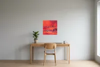Tableau Abstrait Rouge 109 “Rivière”, peinture originale à l'huile par Régine Gardan, 50 × 50 cm, tableau rouge accroché dans un bureau
