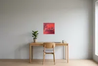 Tableau Abstrait Rouge 115 “Roses Rouges”, peinture originale à l'huile par Régine Gardan, 40 × 40 cm, tableau rouge accroché dans un bureau