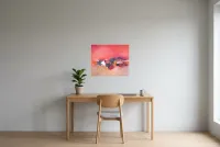 Tableau Abstrait Rouge 183 “Nuage”, peinture originale à l'huile par Régine Gardan, 60 × 50 cm, tableau rouge accroché dans un bureau