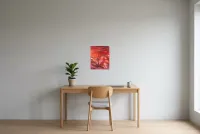 Tableau Abstrait Rouge 4 “Mars”, peinture originale à l'huile par Régine Gardan, 33 × 41 cm, tableau rouge accroché dans un bureau