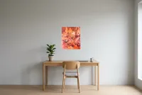 Tableau Abstrait Rouge 6 “Intensité”, peinture originale à l'huile par Régine Gardan, 46 × 55 cm, tableau rouge accroché dans un bureau