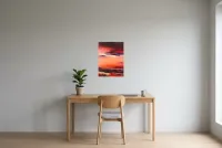 Tableau Abstrait Rouge 95 “Le Temps”, peinture originale à l'huile par Régine Gardan, 40 × 55 cm, tableau rouge accroché dans un bureau