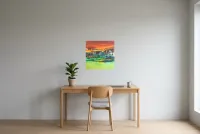 Tableau Abstrait Vert 211 “Horizon”, peinture originale à l'huile par Régine Gardan, 50 × 50 cm, tableau vert accroché dans un bureau