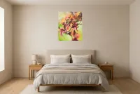 Tableau Abstrait Vert 90 “Arbre De Vie”, peinture originale à l'huile par Régine Gardan, 60 × 73 cm, tableau vert accroché dans une chambre