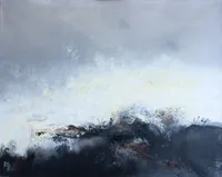 Tableau Abstrait Noir 137 “Himalaya”, peinture originale à l'huile par Régine Gardan, 80 × 65 cm. Un tableau noir peint à la main.