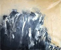 Tableau Abstrait Noir 170 “Onyx”, peinture originale à l'huile par Régine Gardan, 73 × 60 cm. Un tableau noir peint à la main.