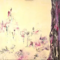 Tableau Abstrait Rose 58 “Prairie Enchantée”, peinture originale à l'huile par Régine Gardan, 70 × 70 cm. Un tableau rose peint à la main.