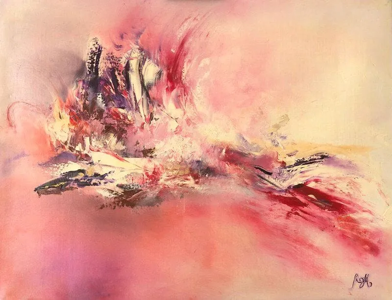 Tableau Abstrait Rose 77 “Vol d’Oiseau”