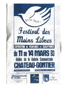 Affiche du Festival des Mains Libres (Château-Gontier, mars 1993), annotée à la main « 3ème Prix ».