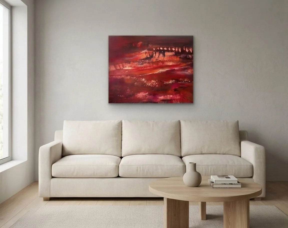 Abstraktes Bild in Rot Höhle in einem Empfangsbereich