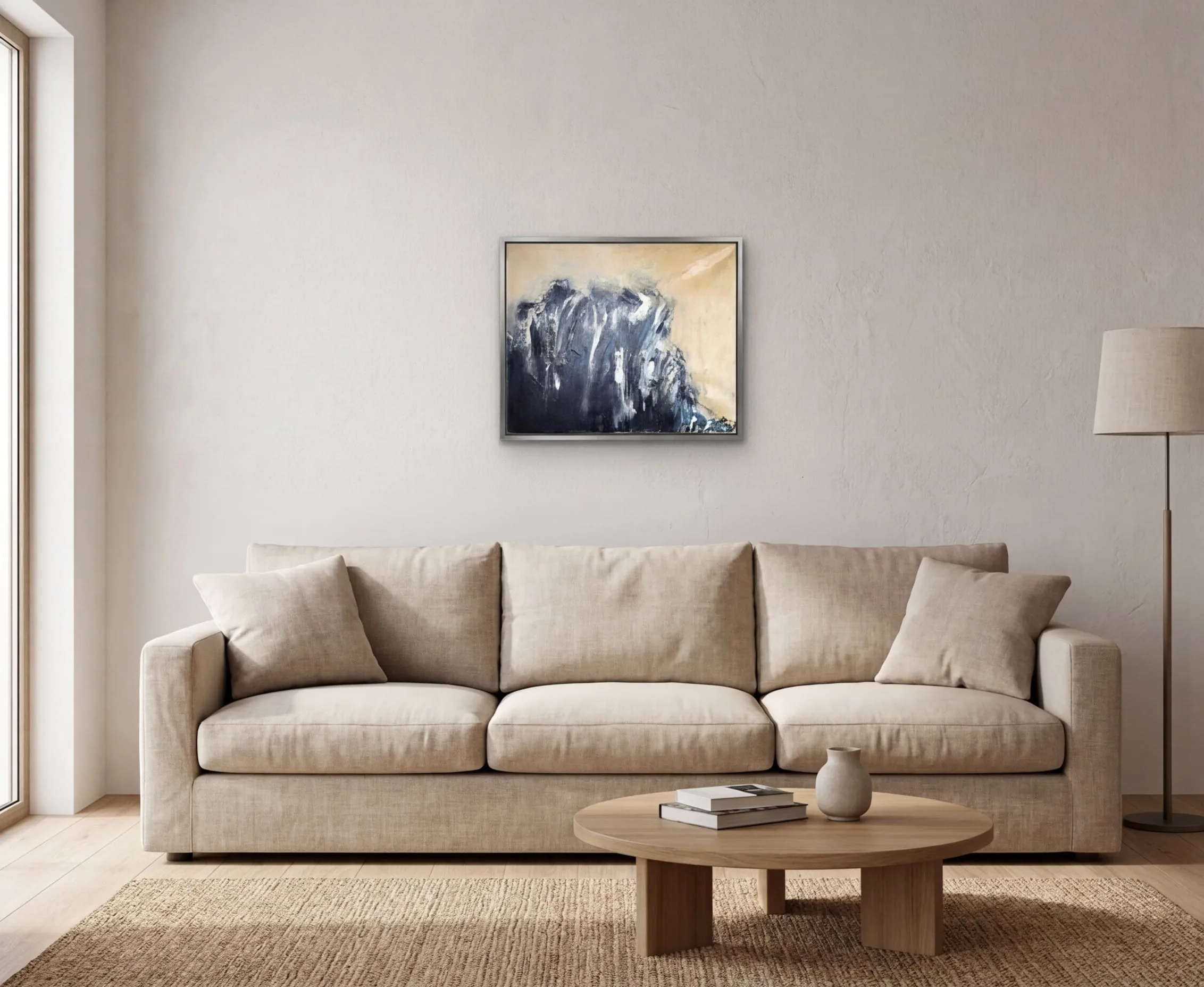 Abstraktes Bild in Schwarz Onyx in einem eleganten Raum
