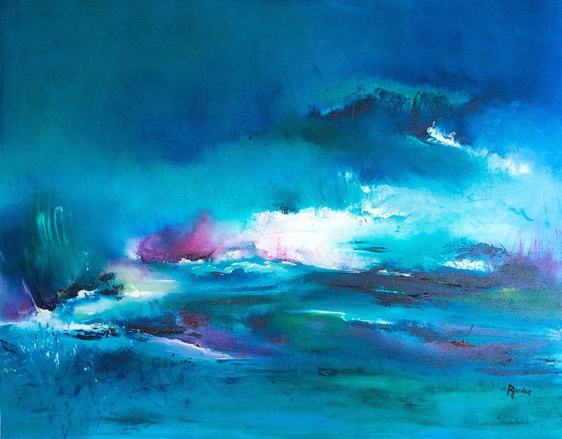 tableau abstrait bleu aurore australe