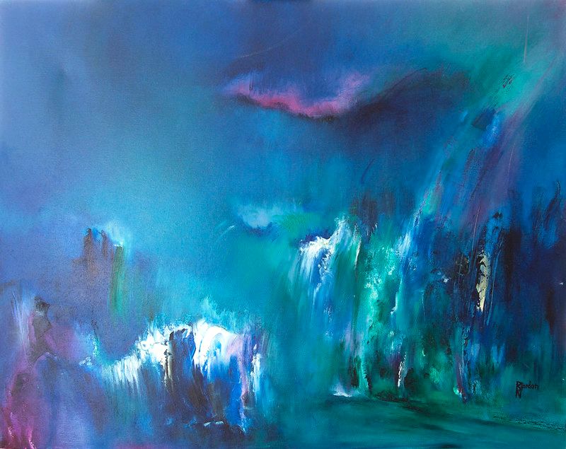 tableau abstrait bleu cascade