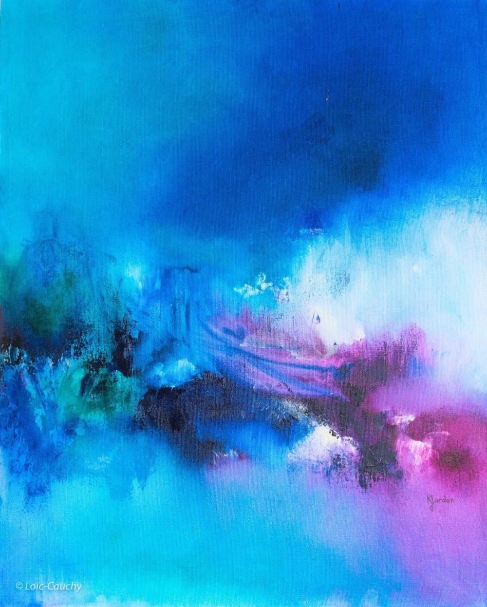 tableau abstrait bleu commencement