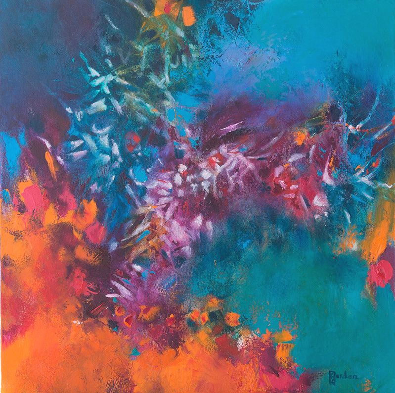 tableau abstrait bleu corail