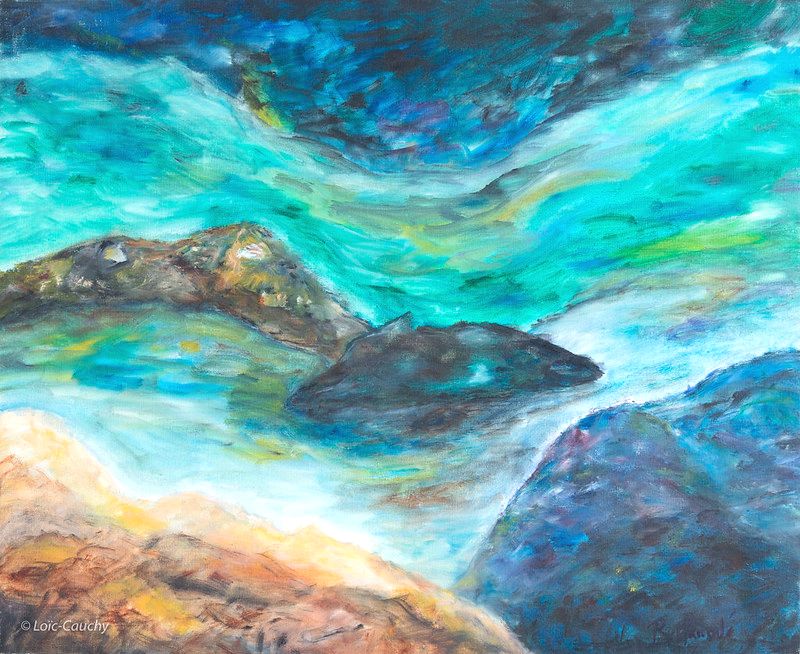 tableau abstrait bleu courant marin