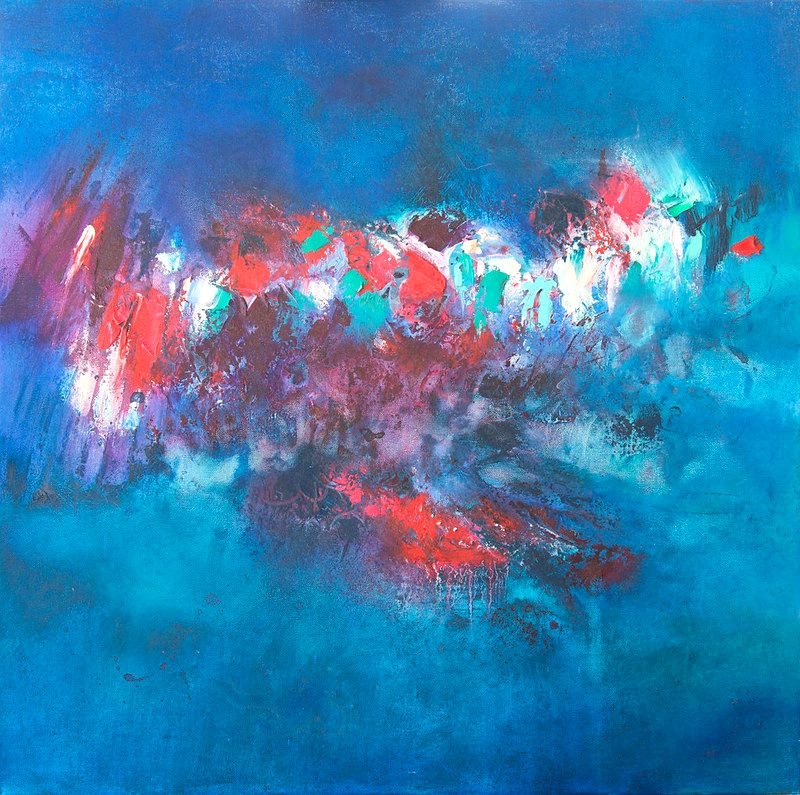 tableau abstrait bleu ebullition