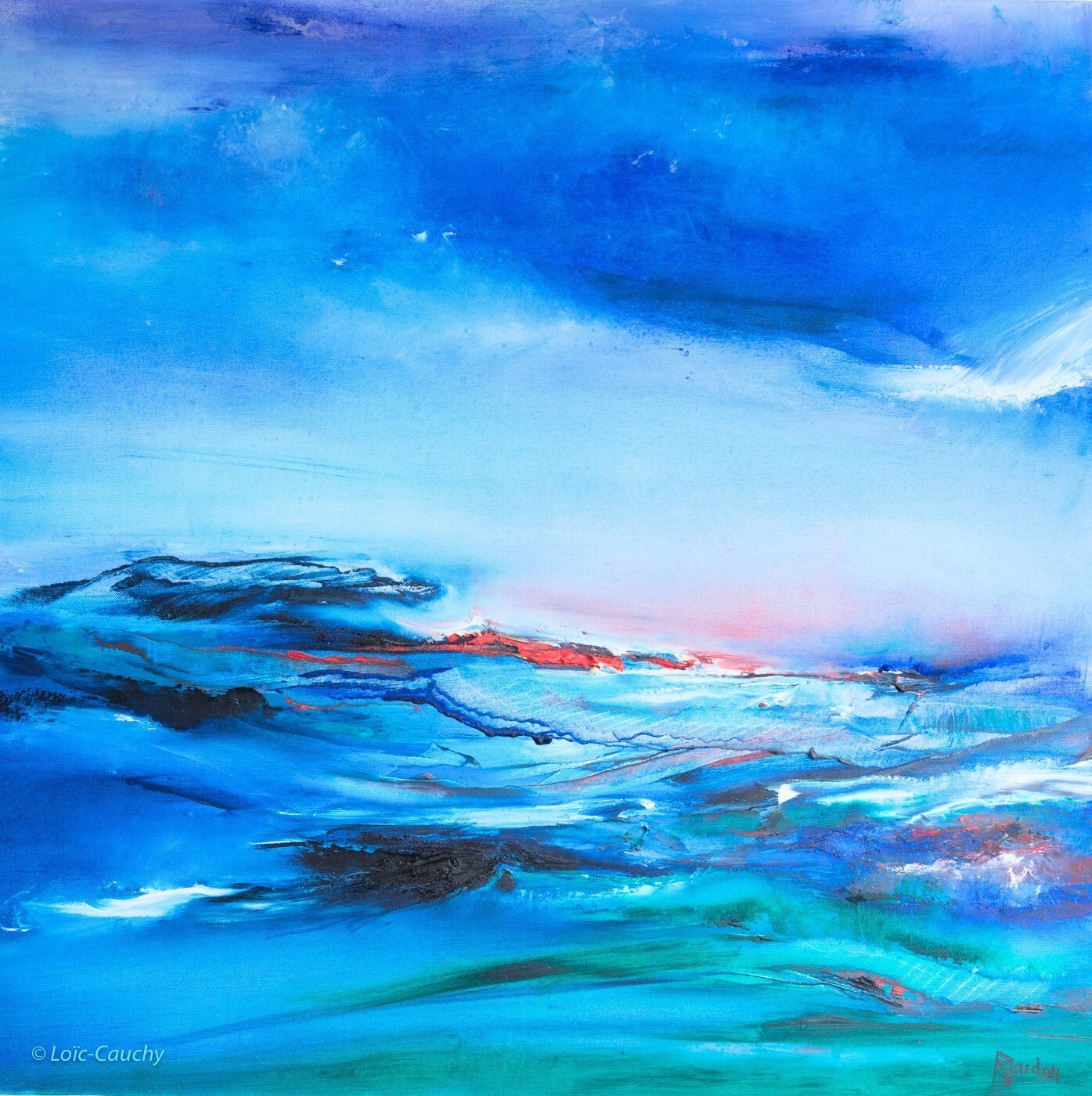 tableau abstrait bleu eclairci