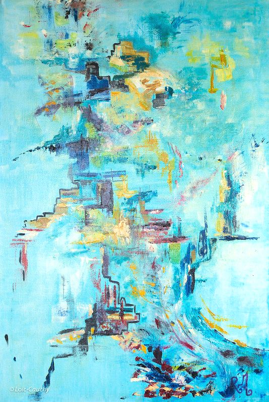 tableau abstrait bleu escalier infini