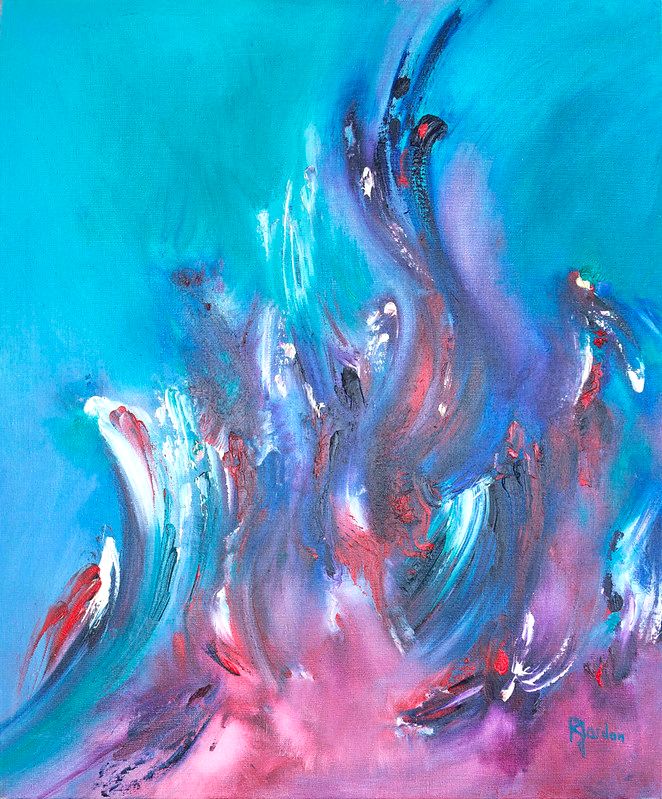 tableau abstrait bleu feu follet