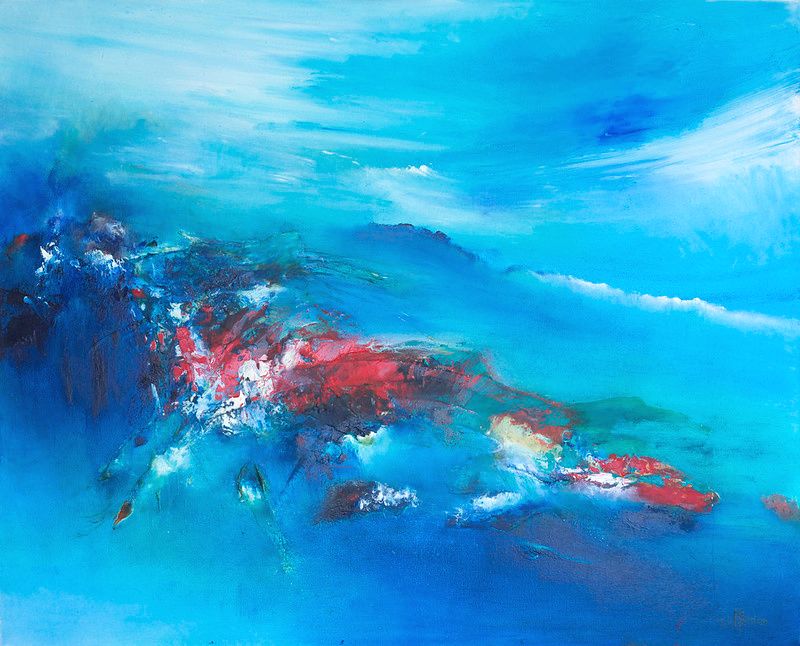 tableau abstrait bleu figure mythique