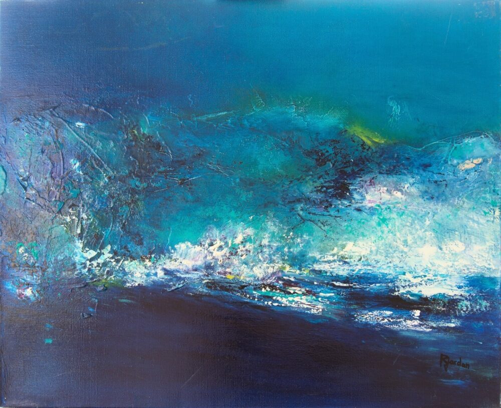 tableau abstrait bleu ile volante