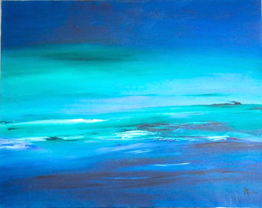 tableau abstrait bleu ligne horizon