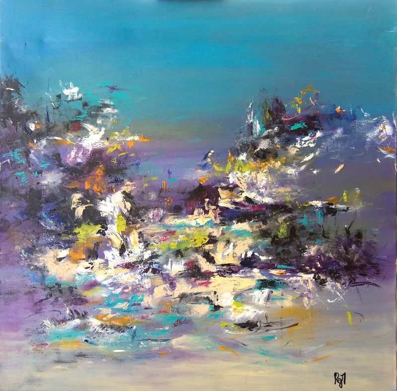 tableau abstrait bleu papillon de nuit