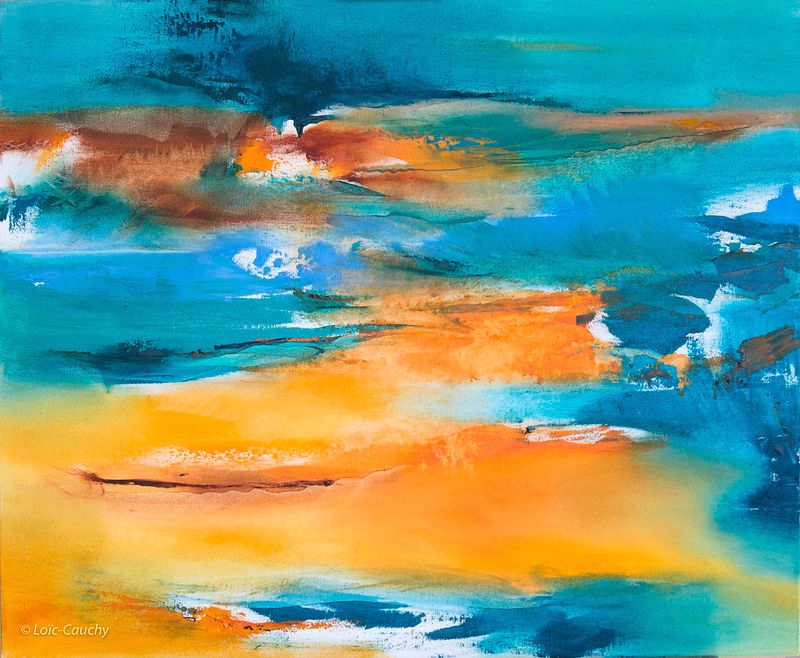 tableau abstrait bleu plage paradisiaque