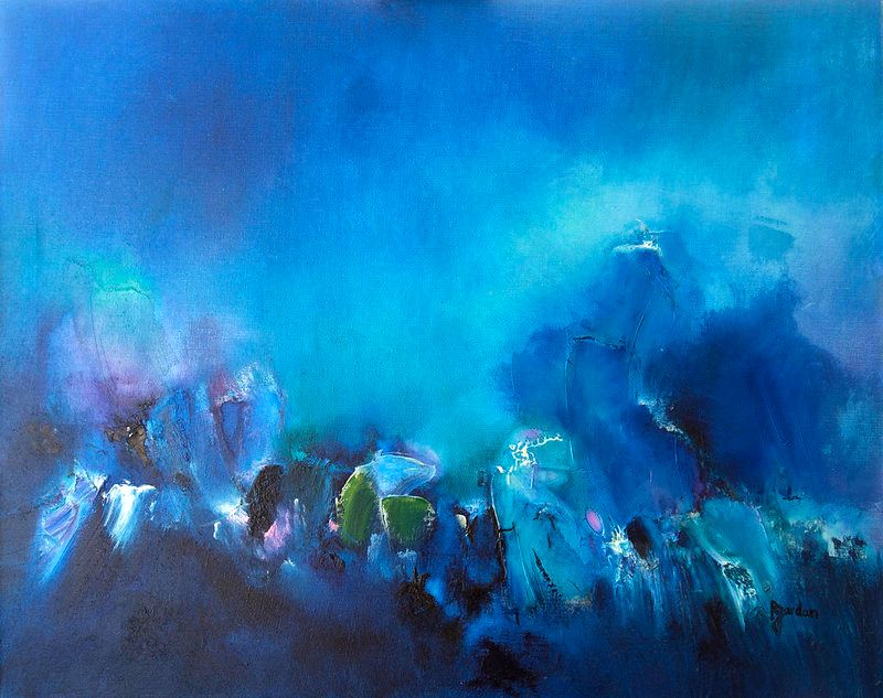 tableau abstrait bleu profondeur marin