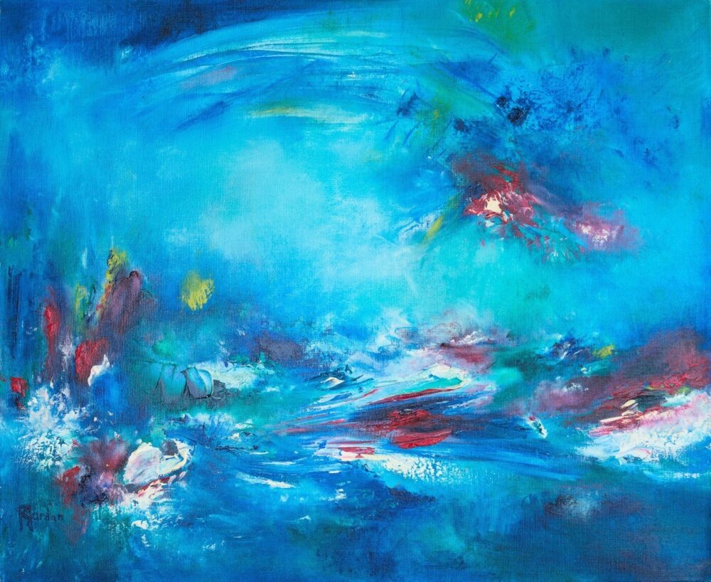 tableau abstrait bleu reflet