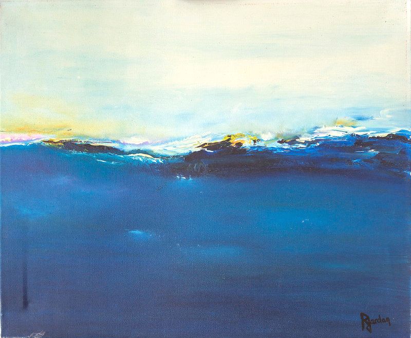 tableau abstrait bleu vague douce