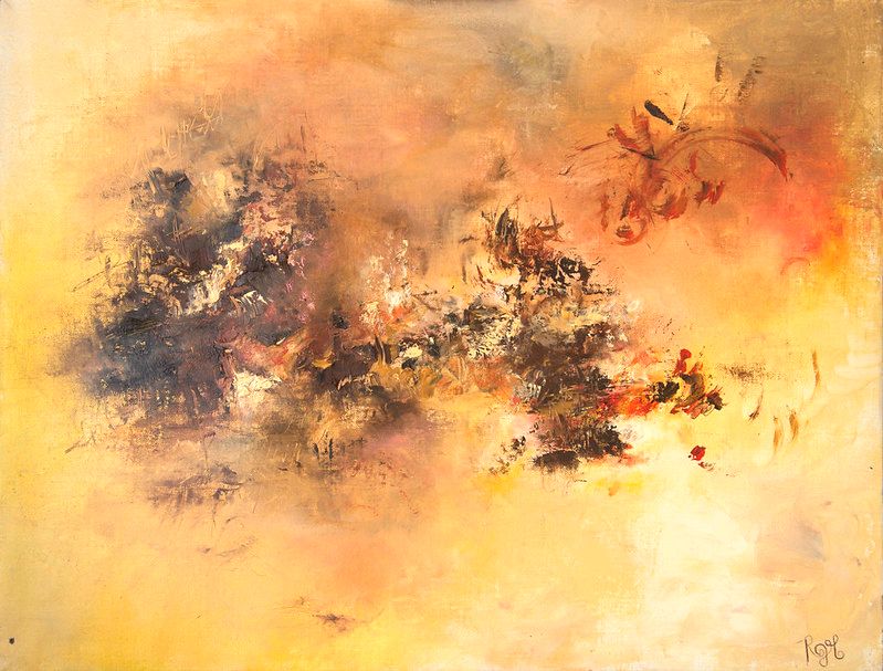 tableau abstrait jaune ambre