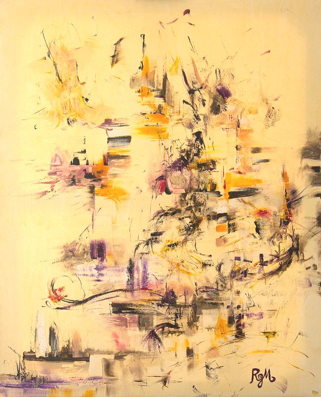 tableau abstrait jaune cinq terres