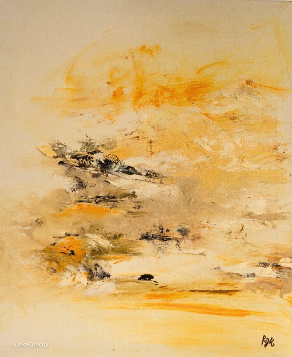 tableau abstrait jaune coucher de soleil