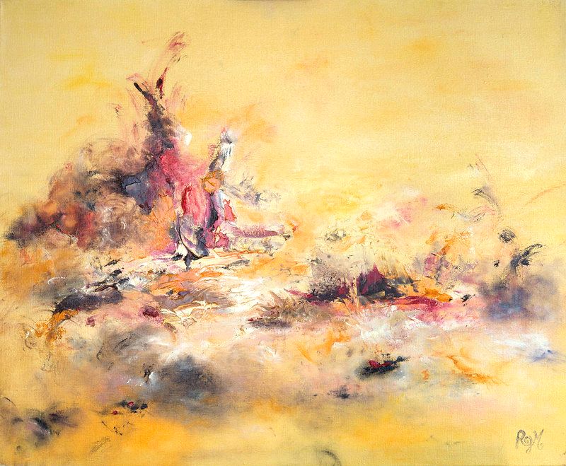 tableau abstrait jaune marchand de sable