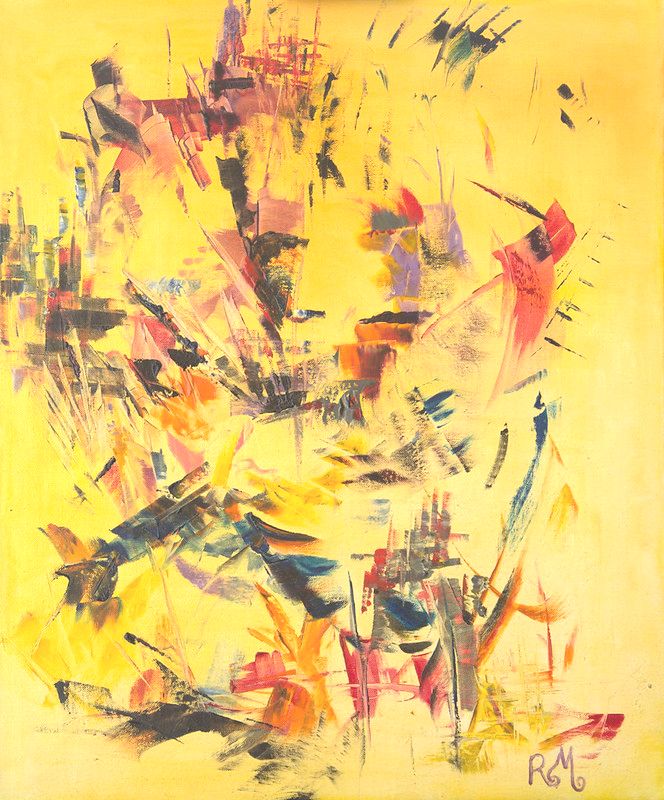 tableau abstrait jaune masque africain