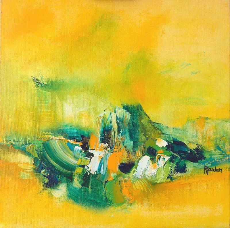 tableau abstrait jaune oasis