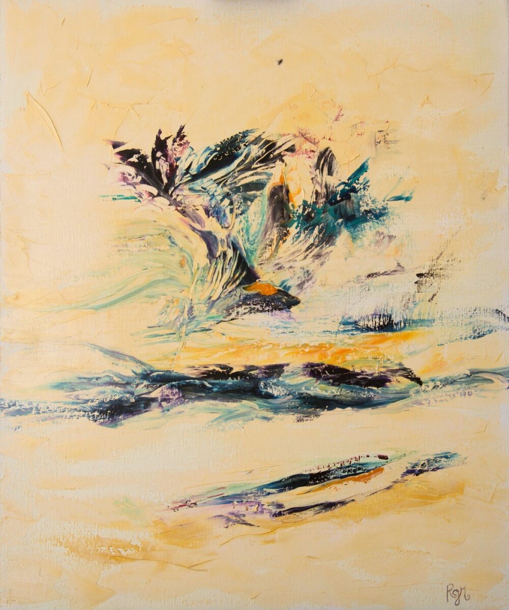 tableau abstrait jaune paon