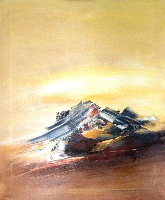 tableau abstrait jaune rose des sables