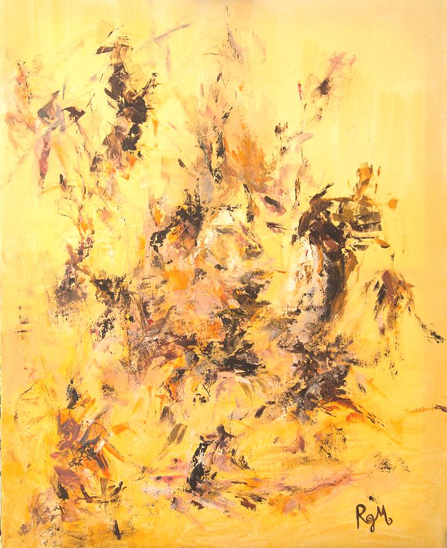 tableau abstrait jaune savane