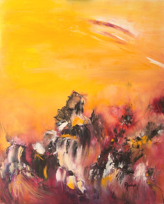 tableau abstrait jaune soleil