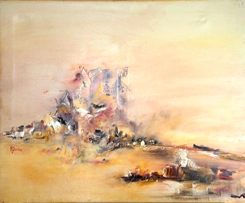 tableau abstrait jaune volcan marin