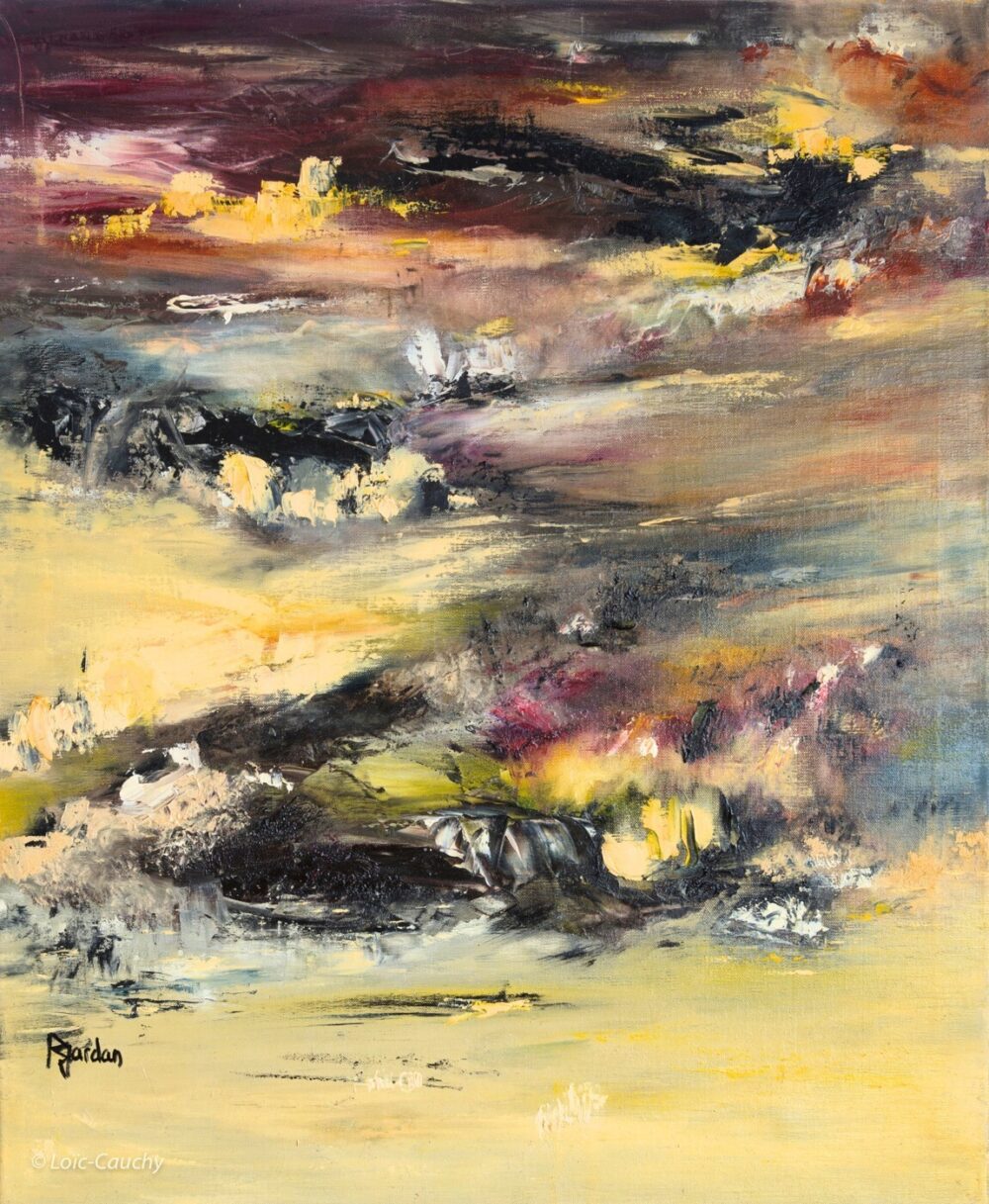 tableau abstrait jaune ying yang