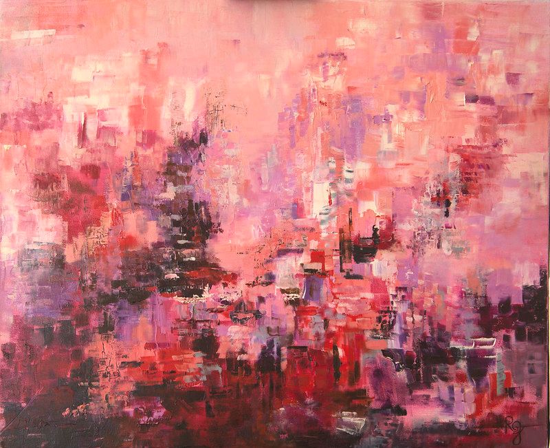 tableau abstrait rose developpement